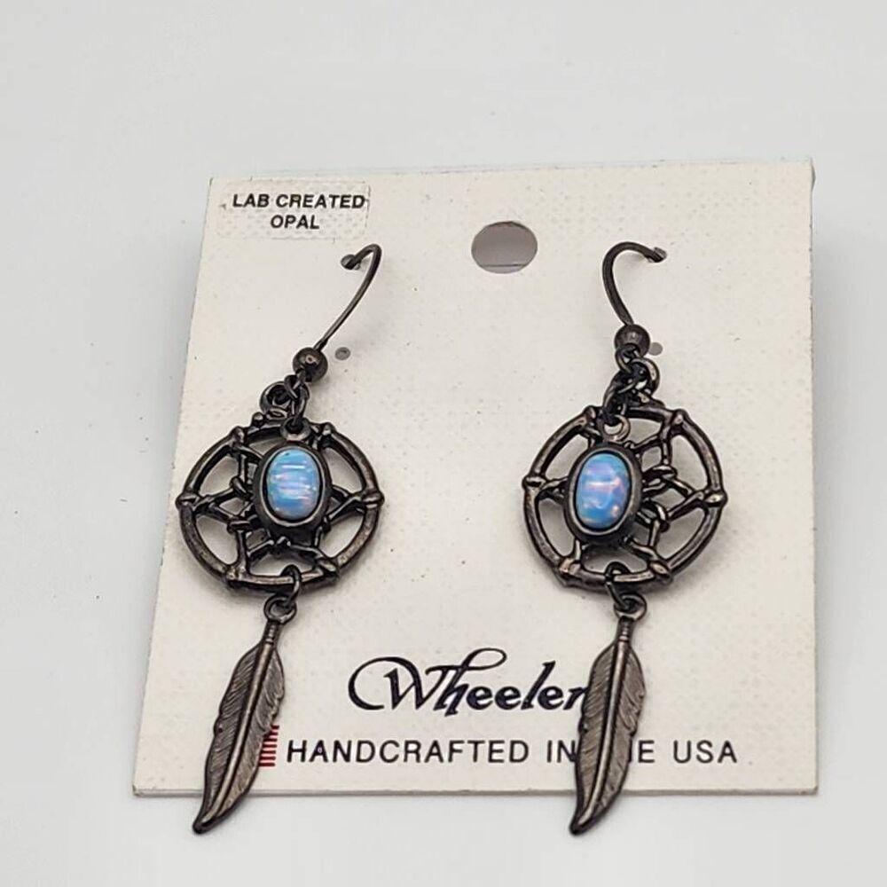 NWT Wheeler Lab Created Opal Gunmetal Dangling Dream Catcher Earrings